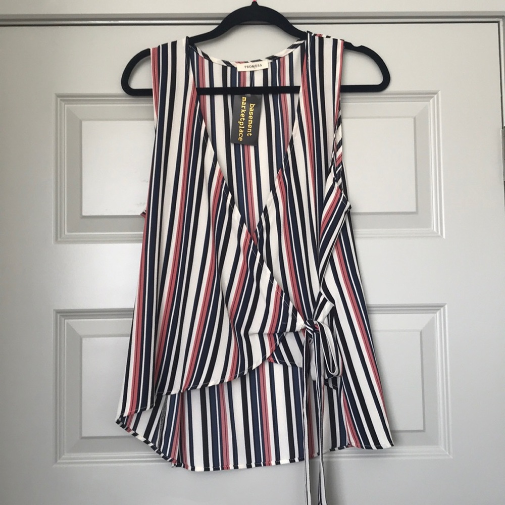Diagonal Stripped Wrap Top